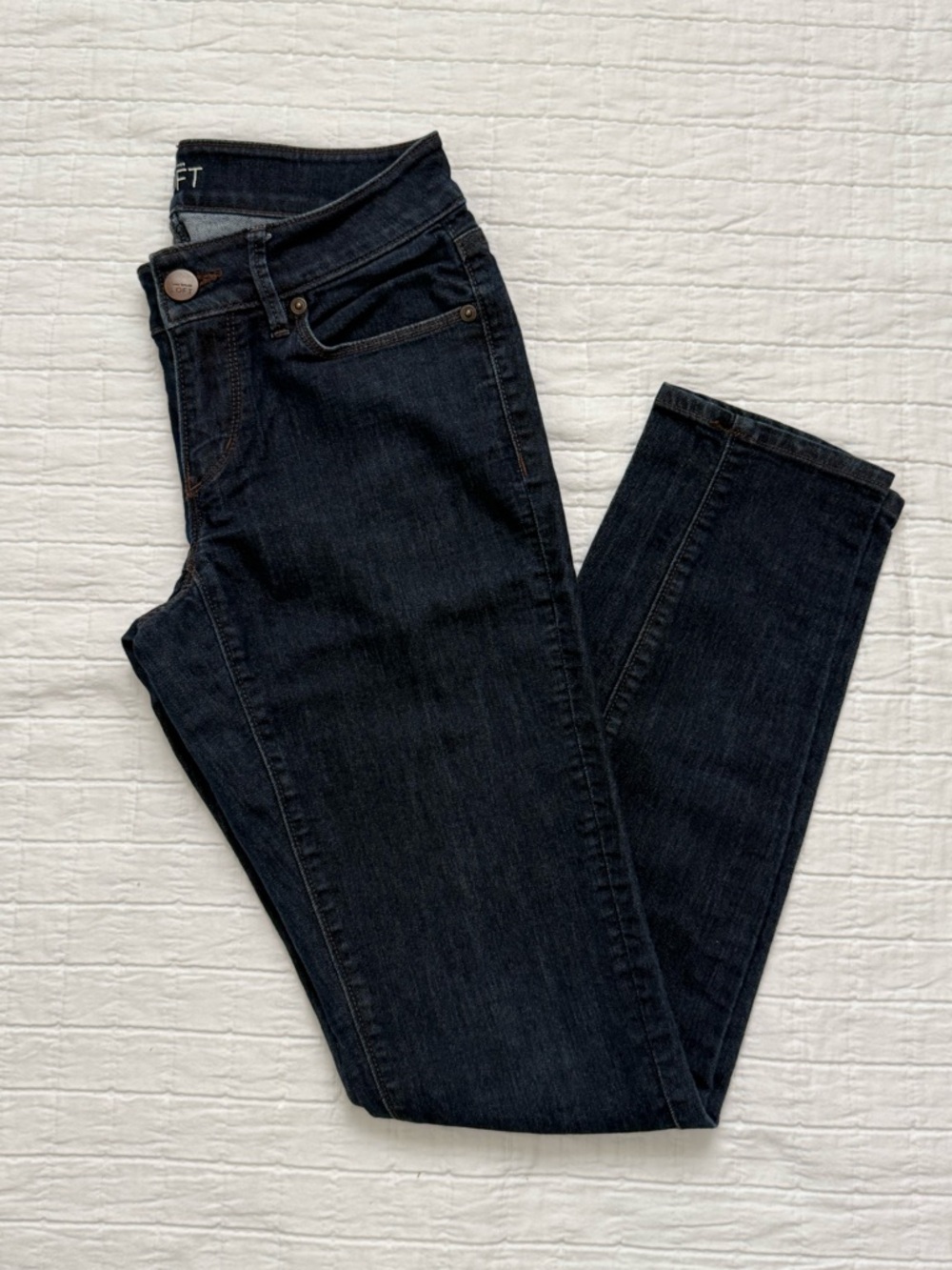 LOFT Curvy Skinny Jeans Size 25/0 (2) Dark Wash Full Length Stretch Denim
